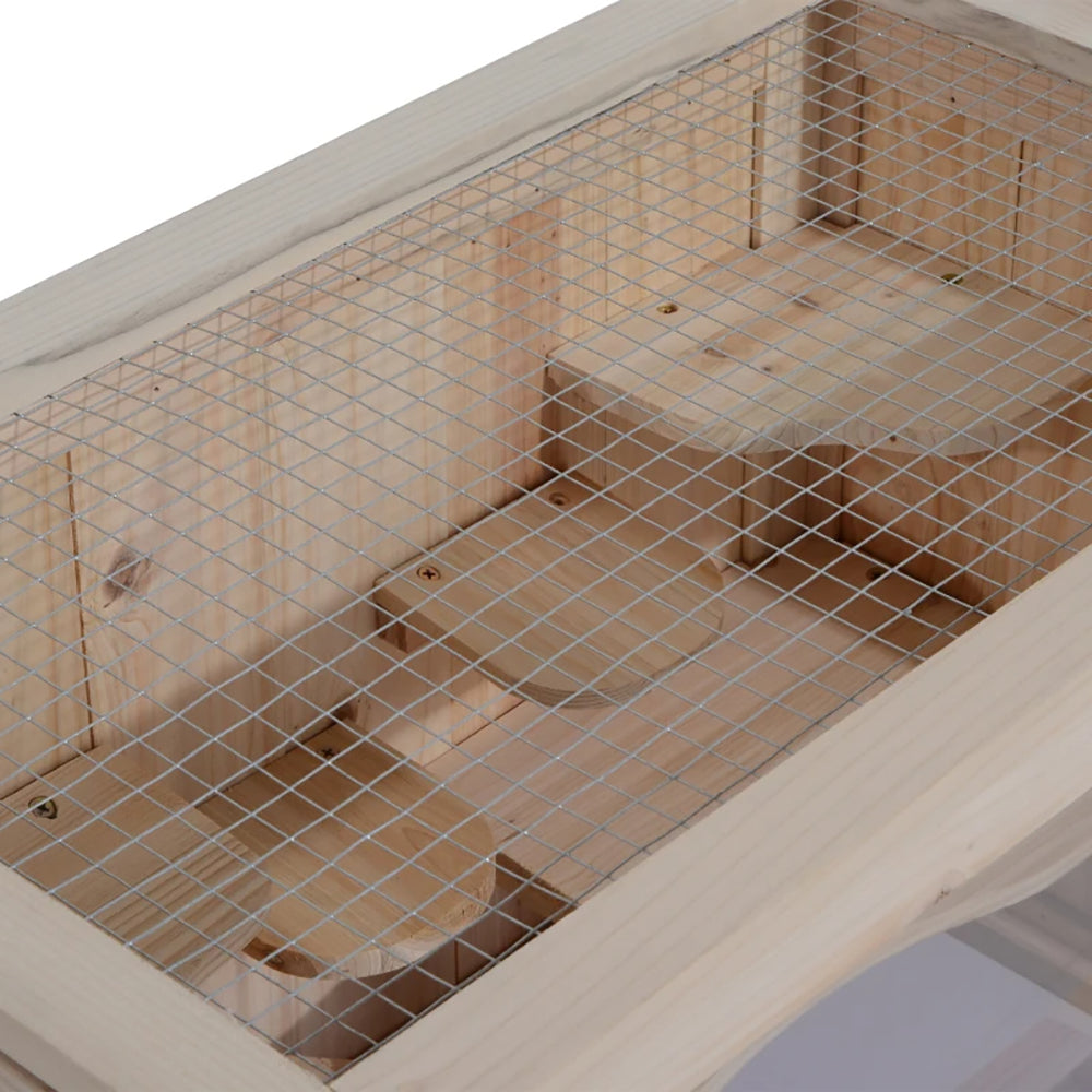 2-Level Small Animal Cage for Hamsters Mice Rodents with Open Top & Ramps - Nature Wood