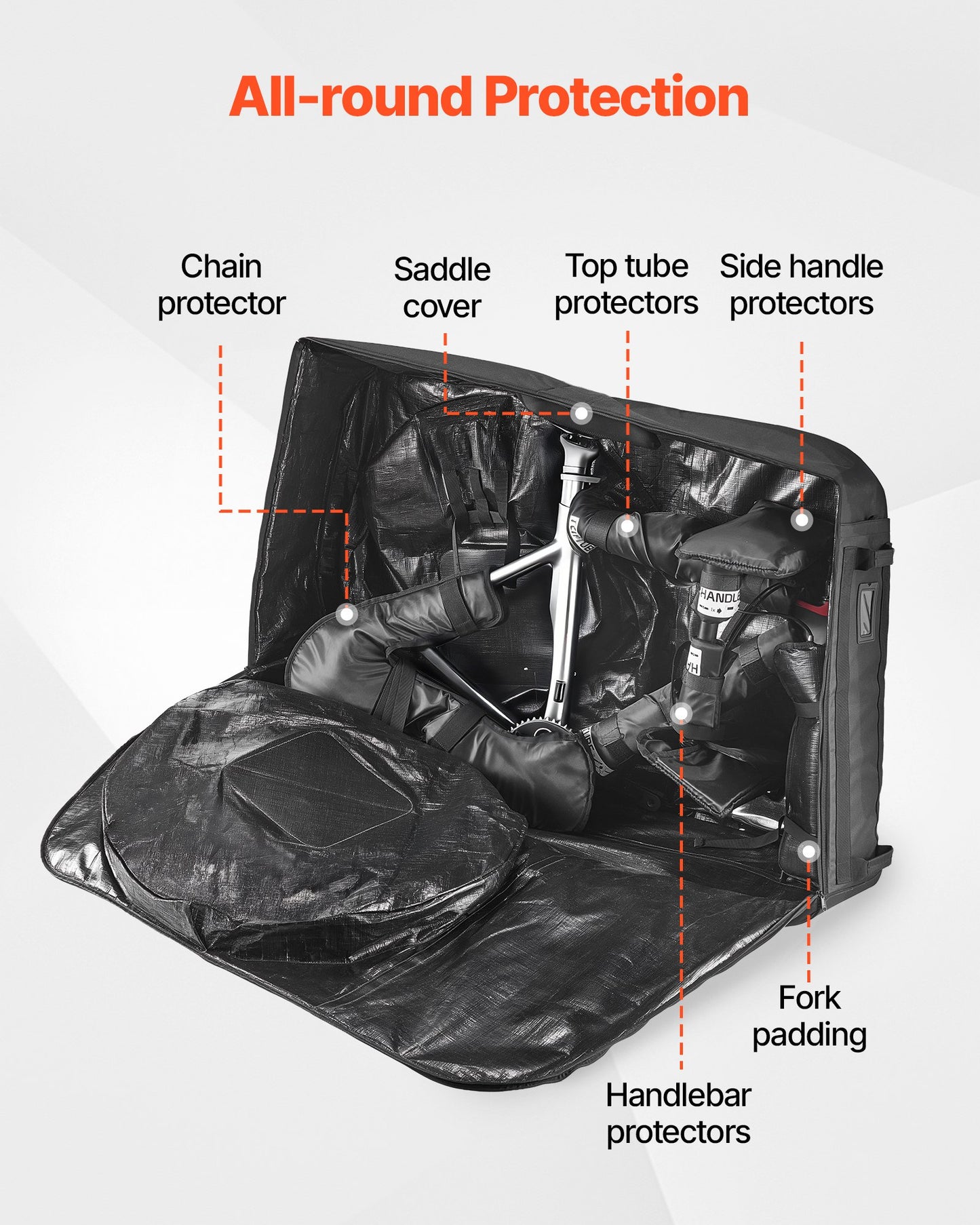 Bike Travel Bag with TSA Lock, Support Plates & Fork Mount - Max 51 Inch Wheelbase
