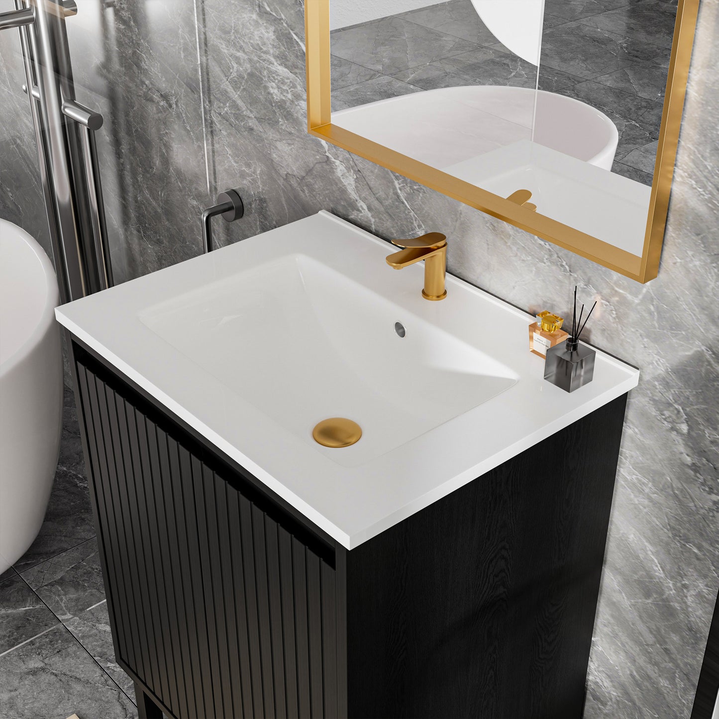 24 Inch Bathroom Vanity Without Sink - Matt Black