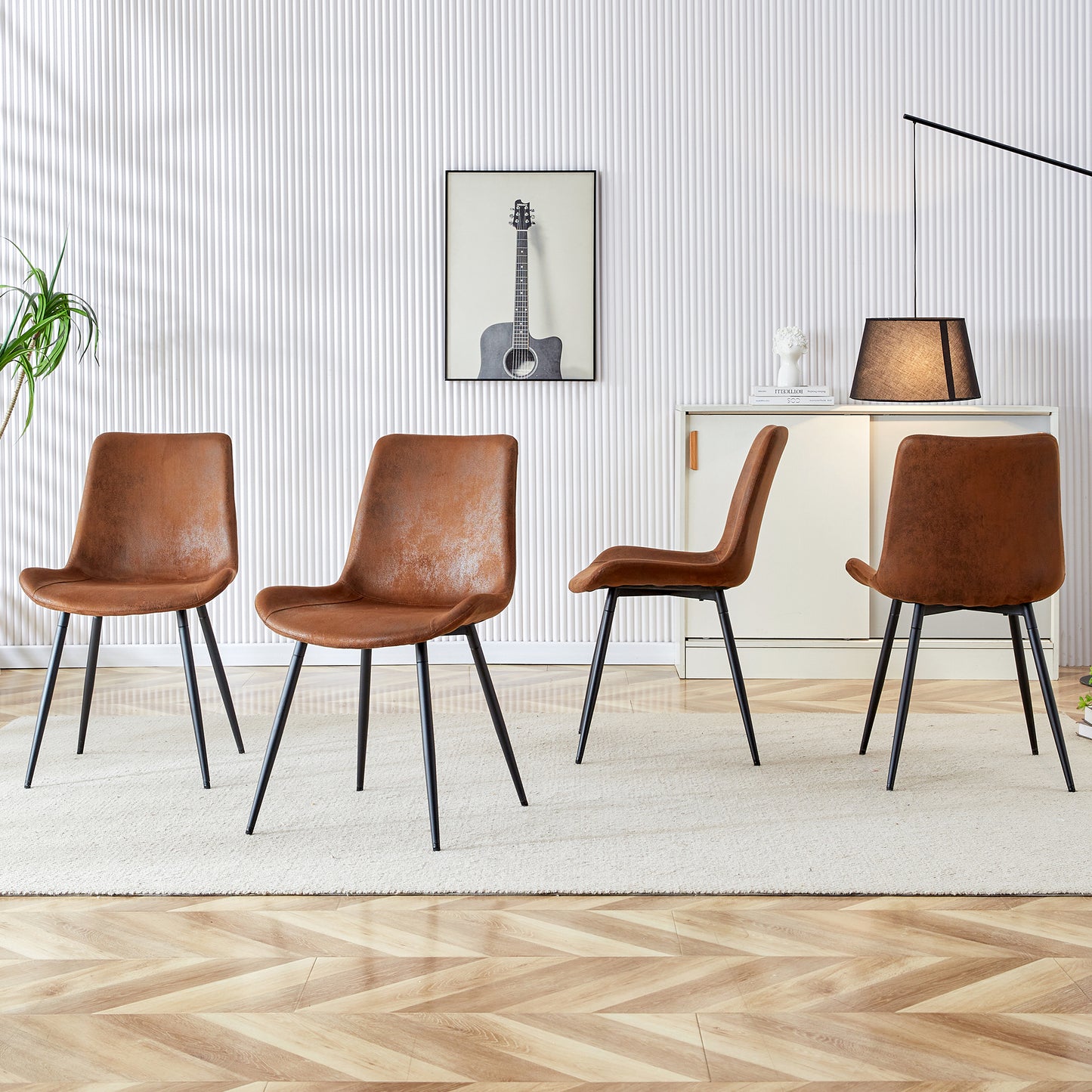 A Set Of 4 Modern Medieval Style Restaurant Brown Cushioned Chairs