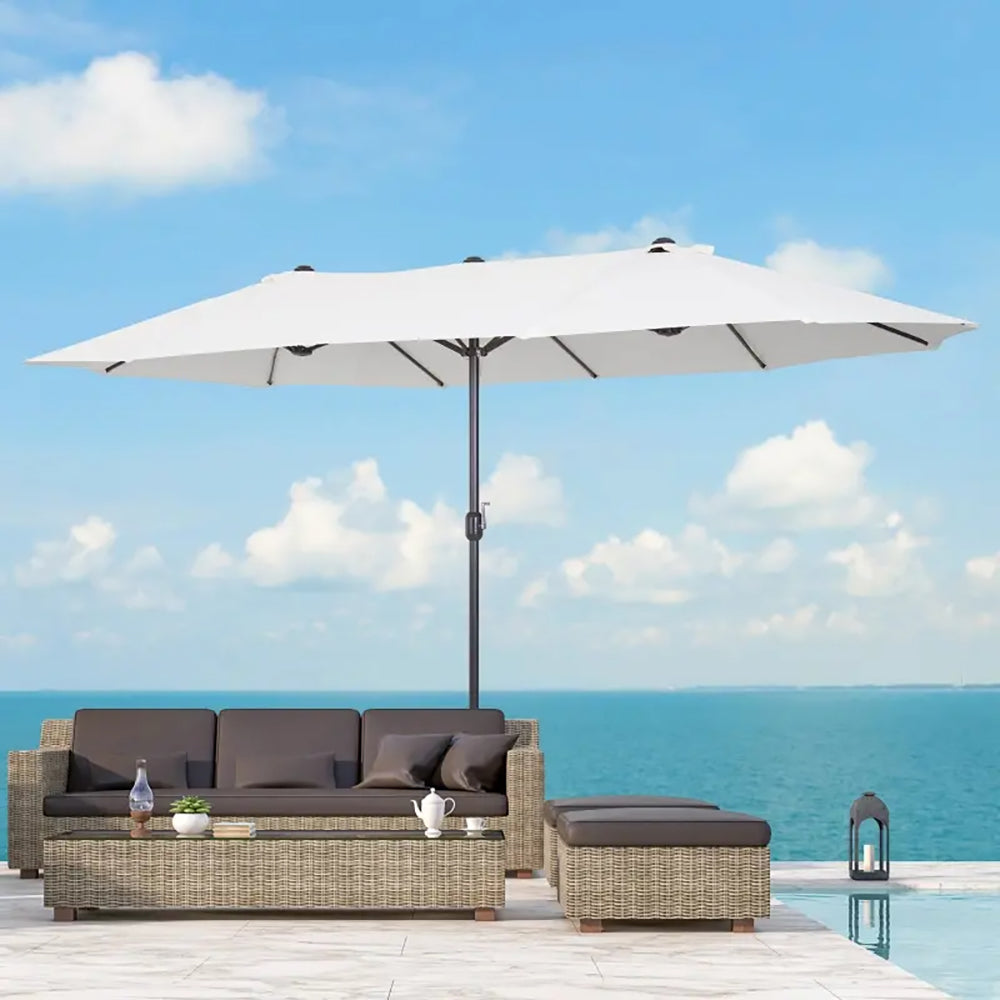 15ft Double-Sided Patio Umbrella with Crank - Cream White