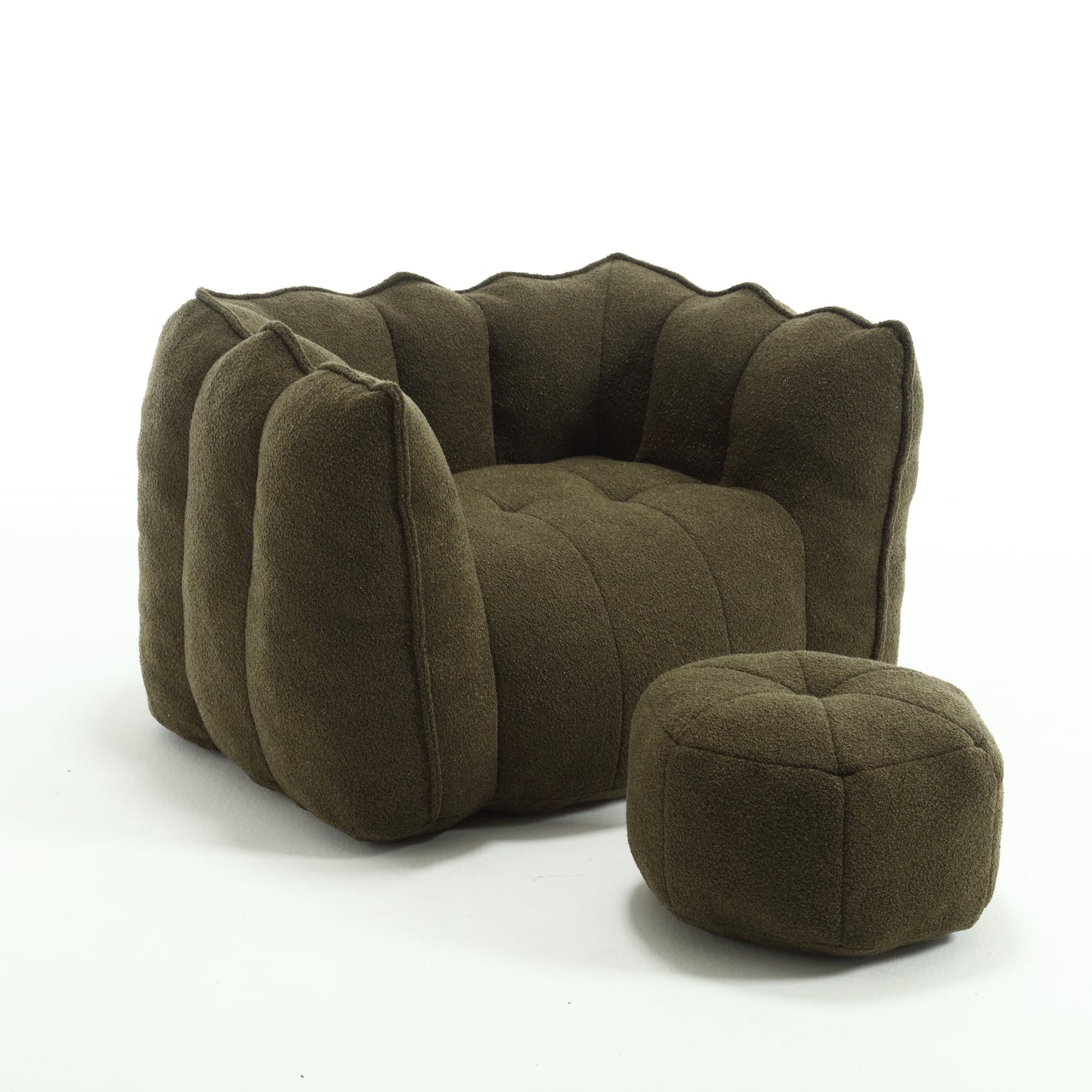 Soft Olive Green Bean Bag Chair with Foam Filler for Adults