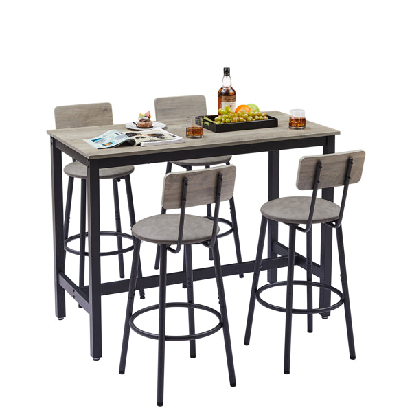 Bar Table Set with 4 Soft Seat Stools - Grey
