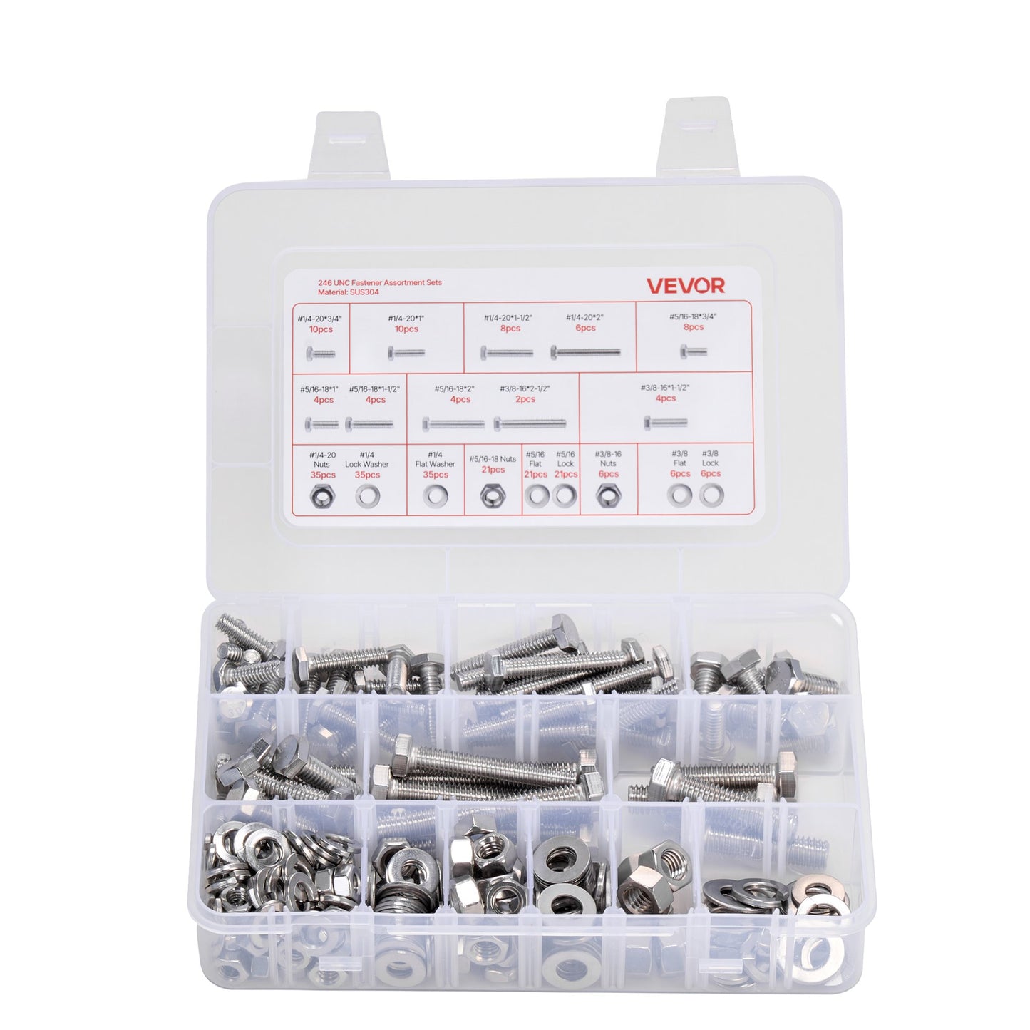 246-Piece Stainless Steel Bolts Nuts Set for Furniture Repairs, Assortment Kit