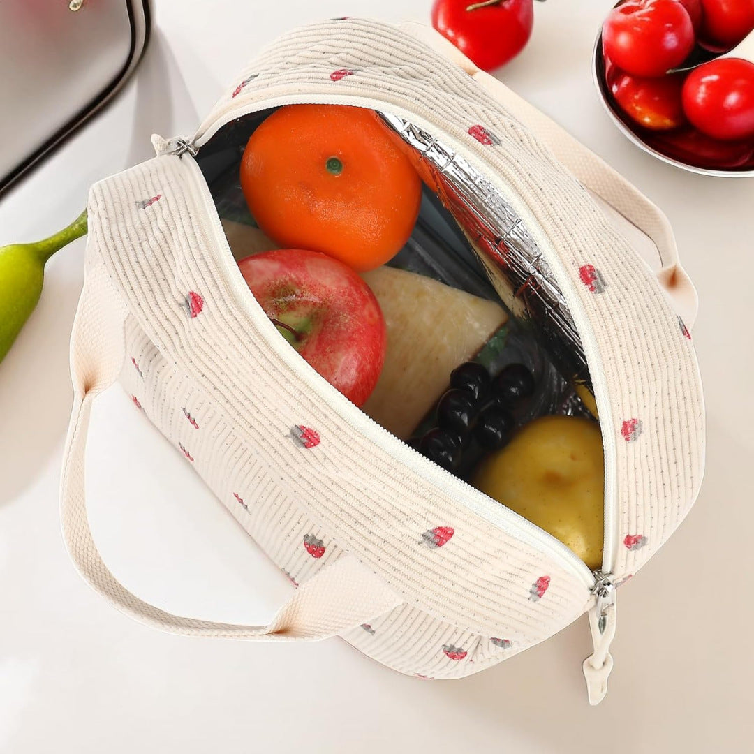 Large Capacity Insulated Lunch Bag - Corduroy Bento Tote with Fresh-Keeping Design