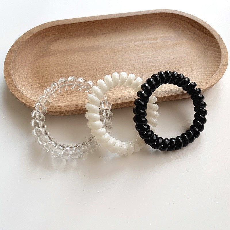 Elastic Telephone Cord Hair Tie for Women - Black, Transparent, White Set