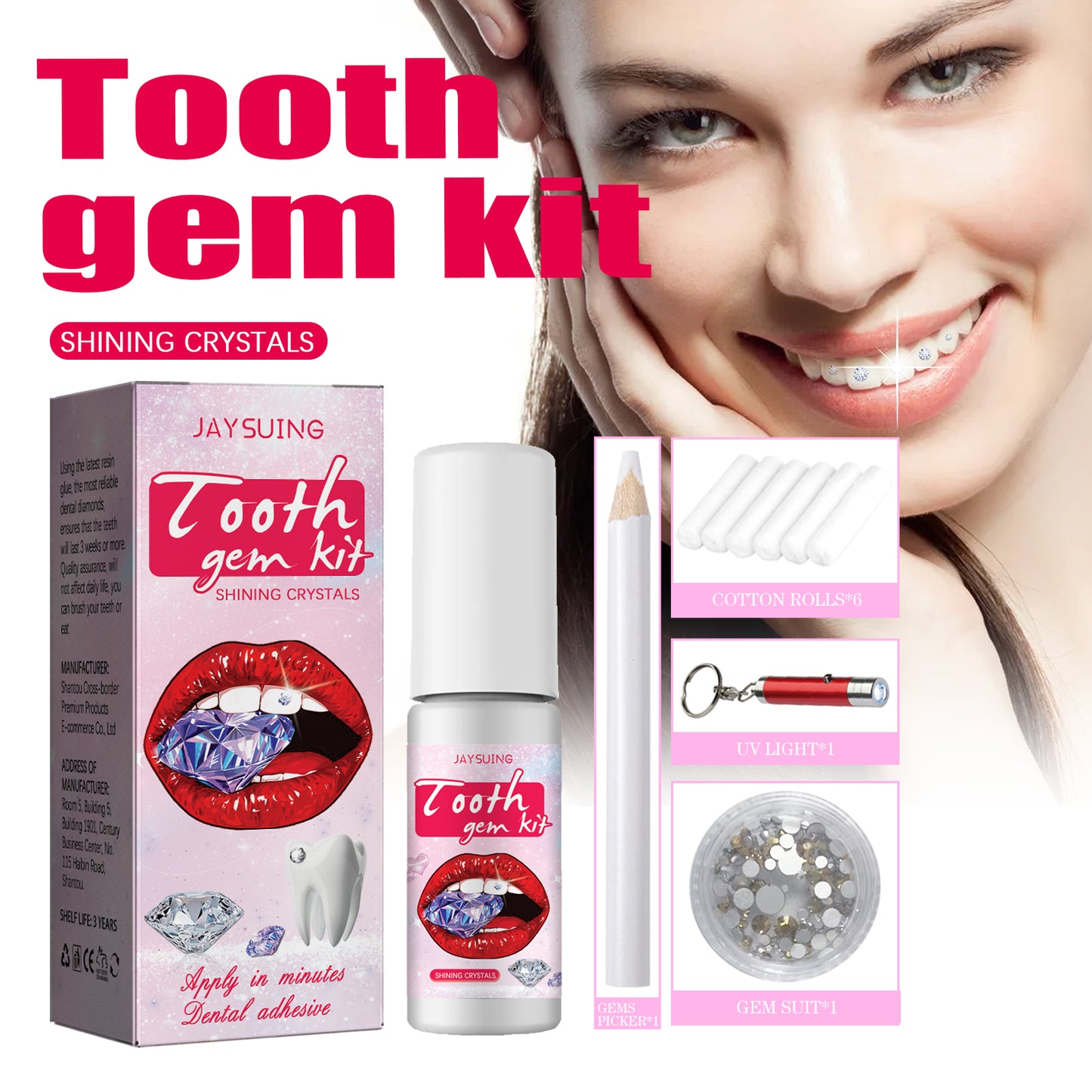 Professional DIY Tooth Gem Kit with Resin Glue and Dental Crystals