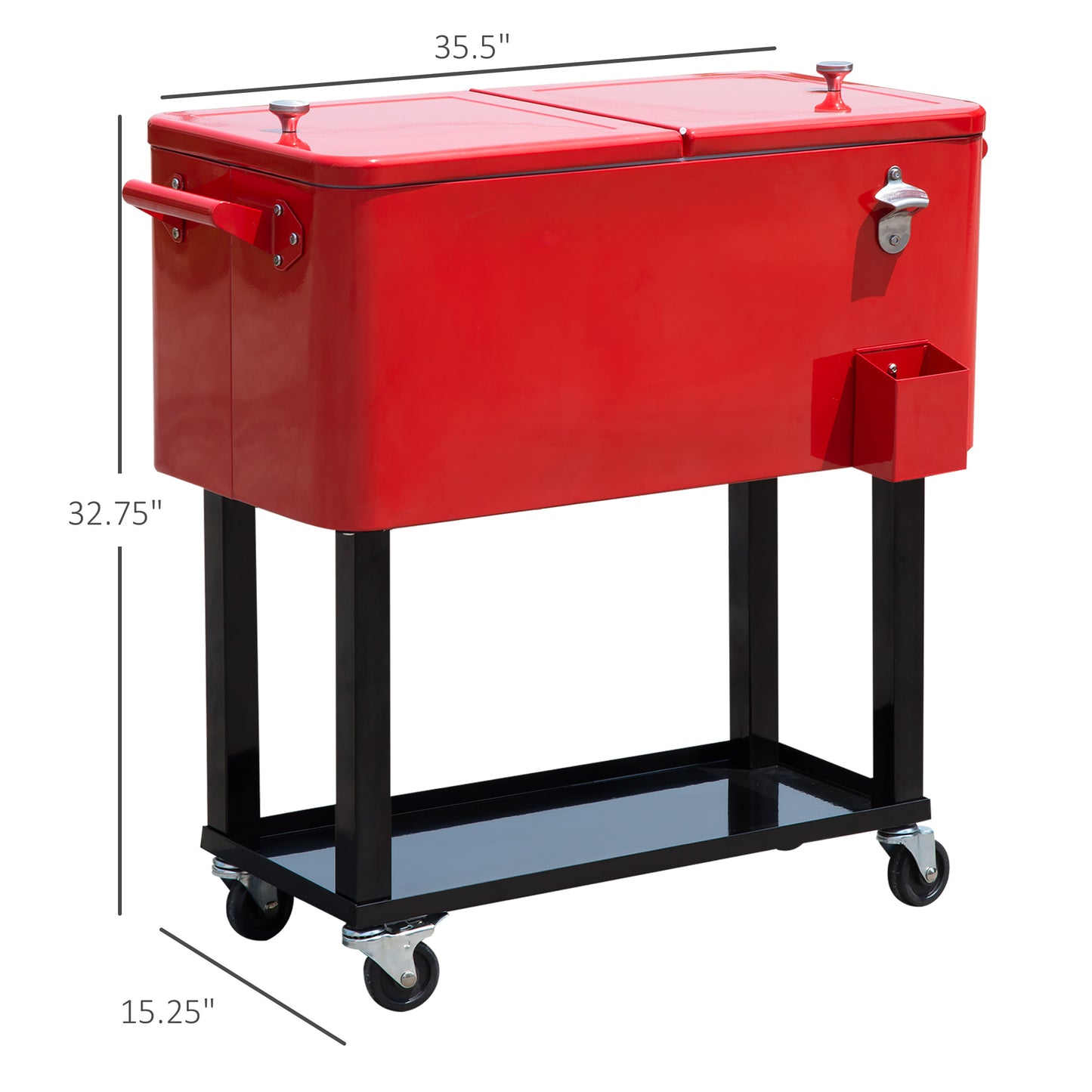 80 QT Rolling Cooler Cart with Wheels - Red Outdoor Drink Cooler