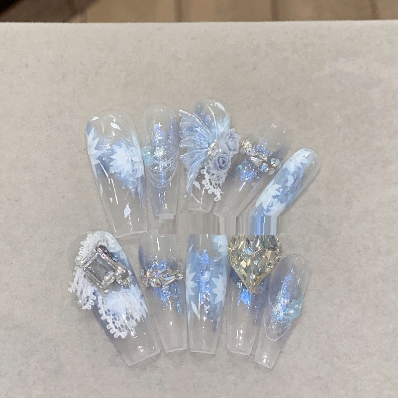 Blue Butterfly Flower Nail Art Kit - Handmade High-End Wear Armor
