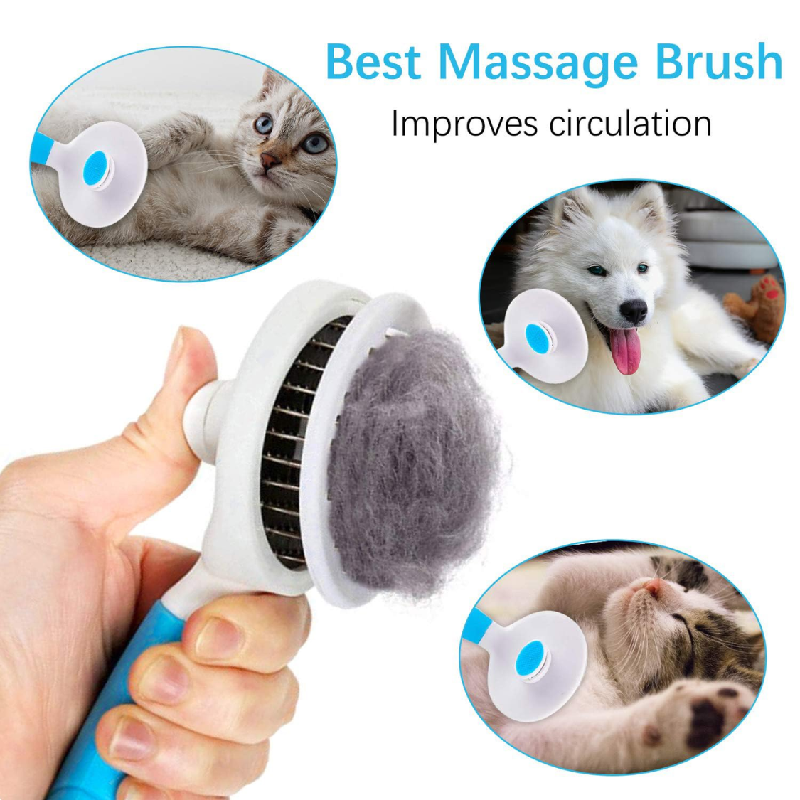 Self Cleaning Slicker Brush for Pets - Deshedding Grooming Tool for Cats, Dogs, Rabbits, Blue