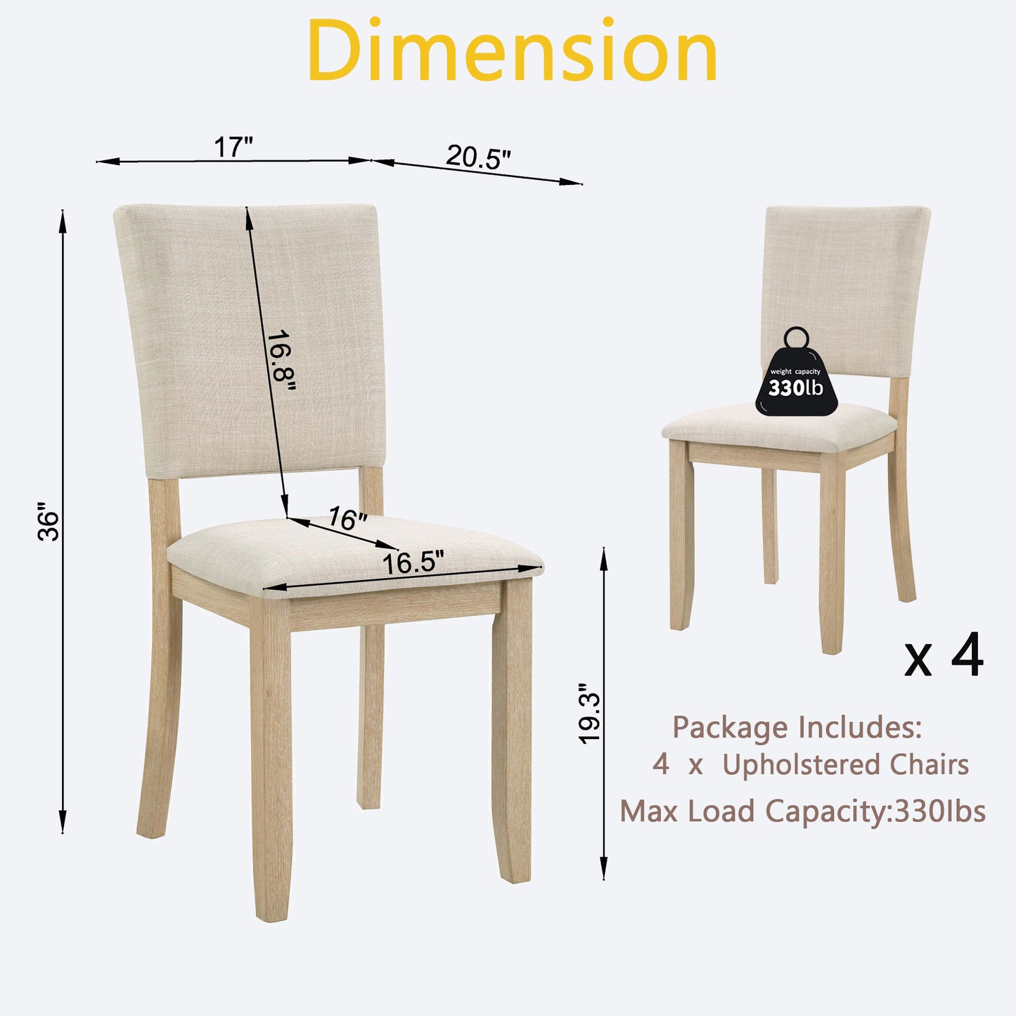 Modern Minimalist Dining Chairs Set of 4 with Padded Seat - Light Oak & Beige