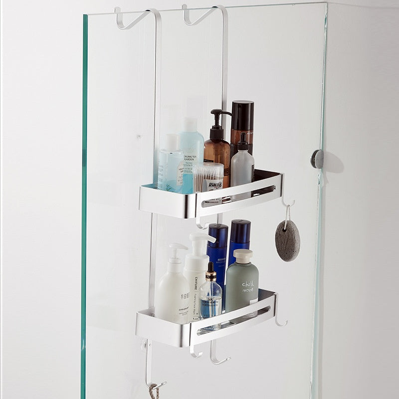 No-Drill Aluminum Bathroom Hanging Basket Storage Rack - Double Layer, Wall Mount