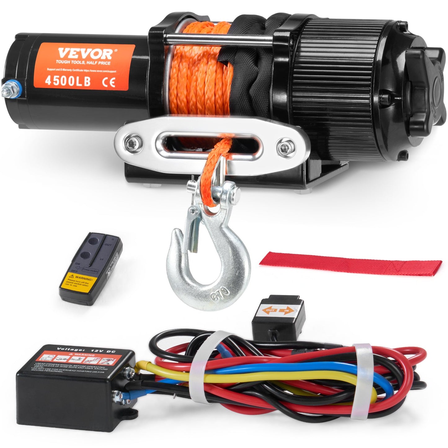 Electric Winch 4500 Lb Waterproof Synthetic Rope for ATV UTV Off-Road Recovery - Black