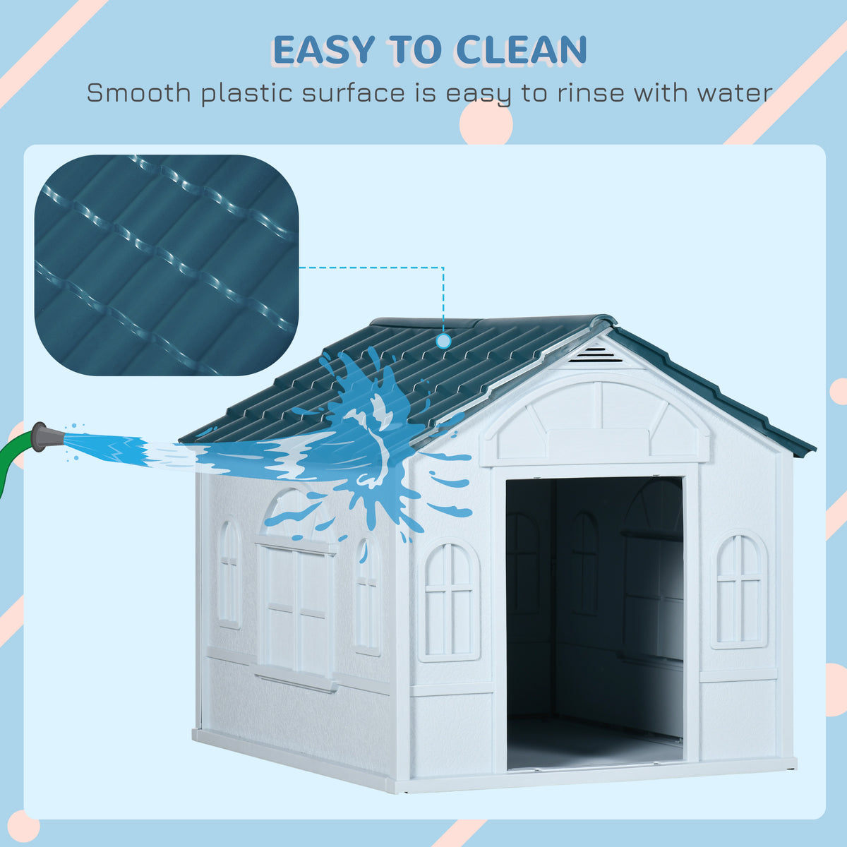 Water-Resistant Plastic Dog House for Small & Medium Dogs - Easy Assembly, Blue