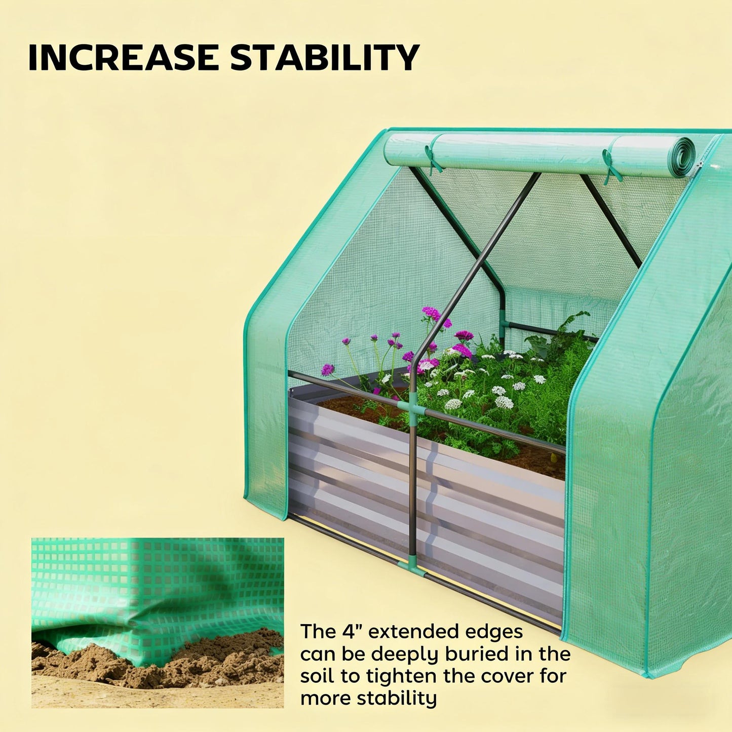 2-in-1 Raised Garden Bed and Mini Greenhouse - Dark Gray/Green