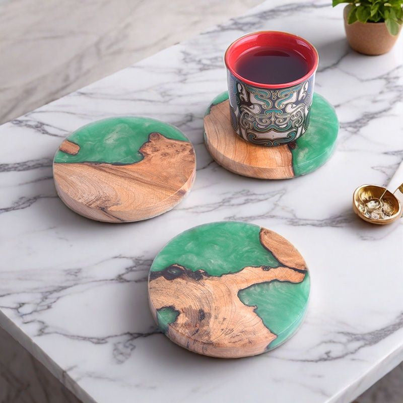 Heat Insulation Resin Coasters Set for Home & Kitchen - Round & Square Styles