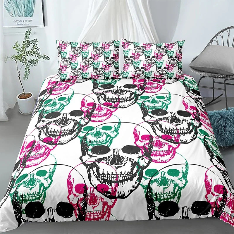 Halloween Skull Print Down Quilt Cover Set Gothic Home Textiles