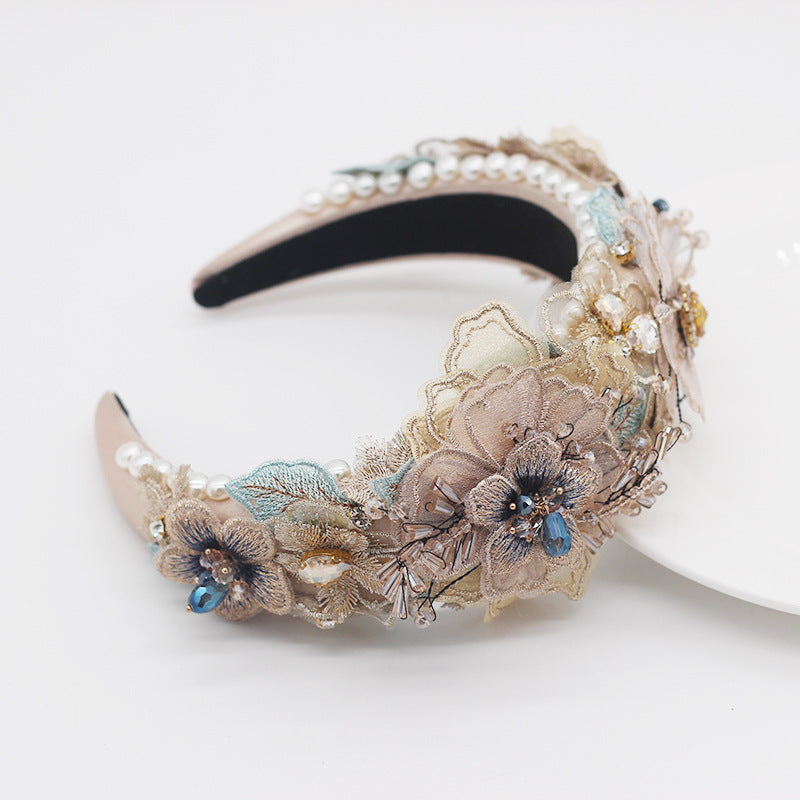 Baroque Pearl Lace Petal Crystal Embellishment Headband for Women - Multiple Colors