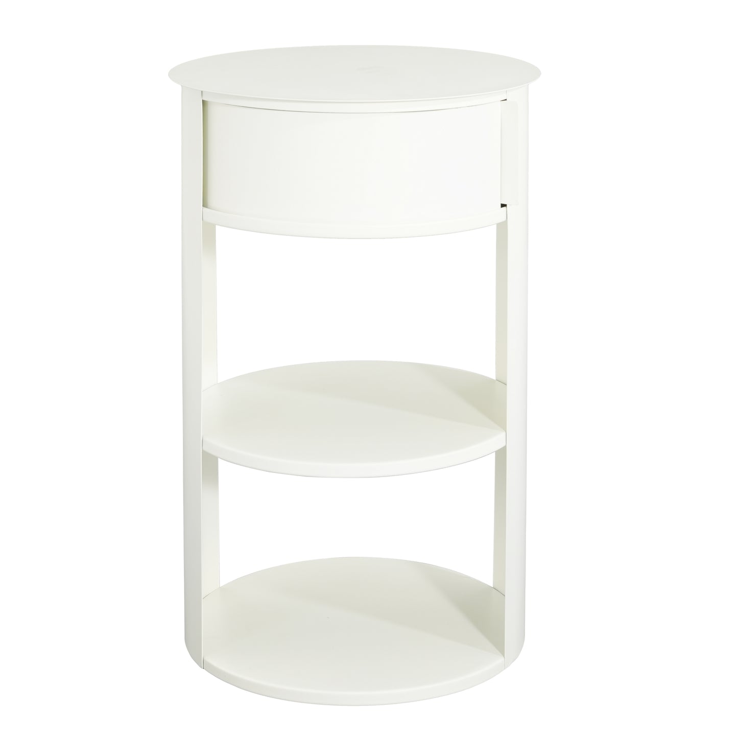 Indoor 3-Tier Metal Round Side Table With Sliding Door Cabinet, Matte