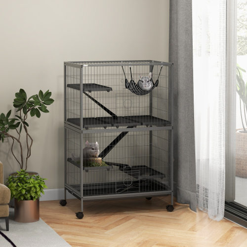 5-Tier Small Animal Cage with Hammock and Heavy Duty Steel Wires - Large Ferret & Chinchilla Habitat, Grey