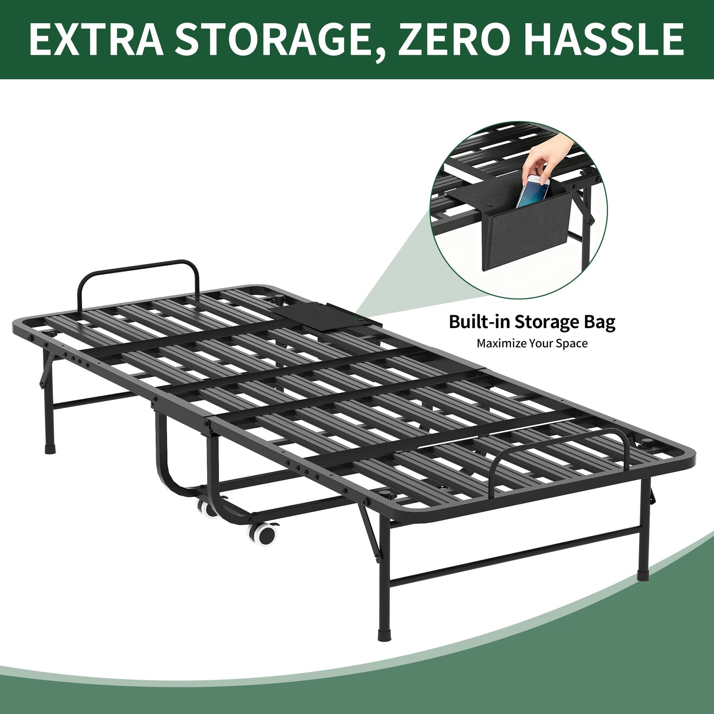 75 Inch Folding Bed With 5 Memory Foam Mattress, Space Saving