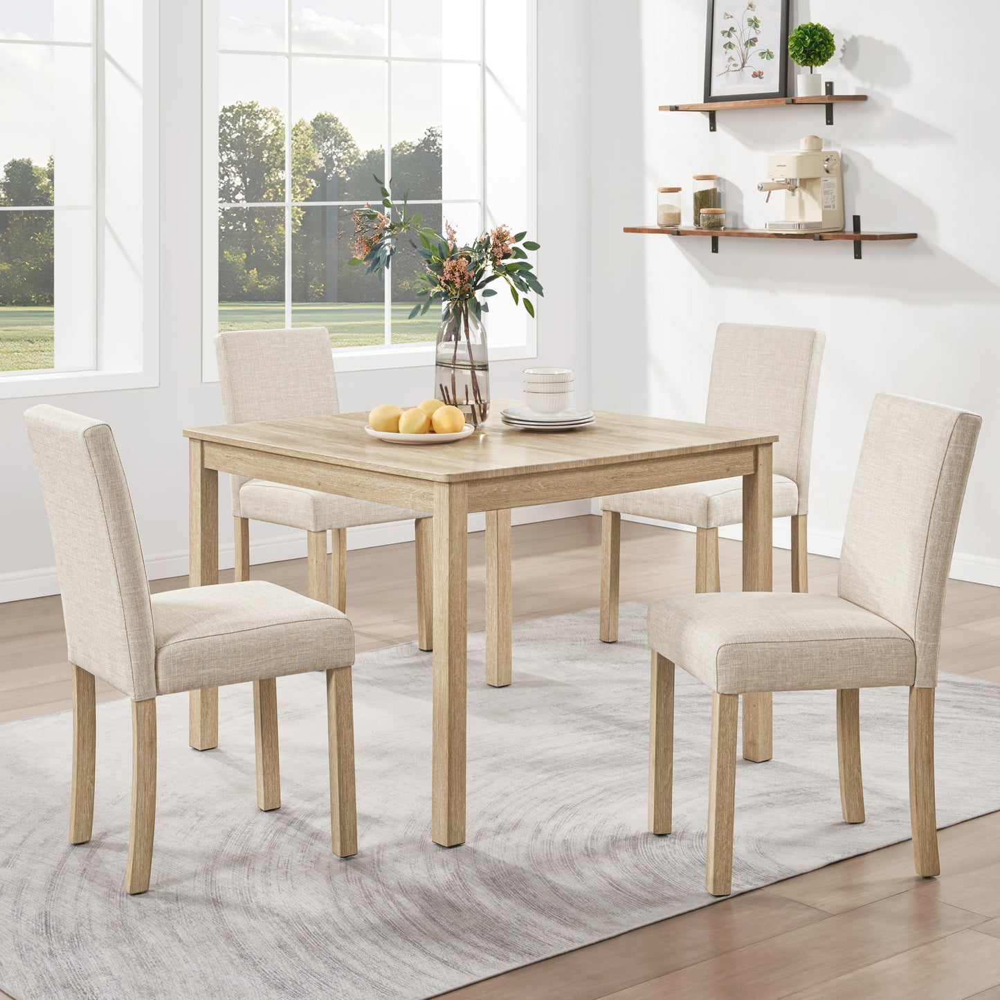 5-Piece Dining Table Set with 4 Chairs - Light Oak