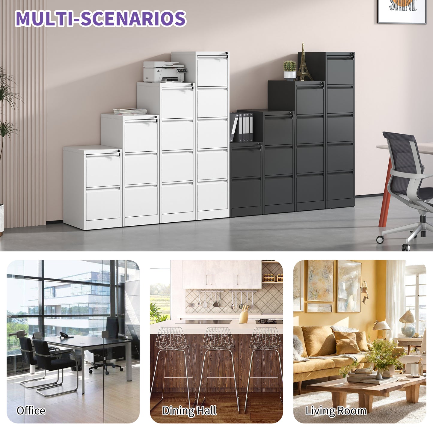 3 Drawer Metal Vertical File Cabinet With Lock Office Home Steel For