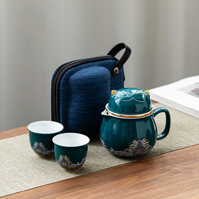 Portable Ceramic Teapot Set for Travel and Outdoor Use - Kitchen Drinkware