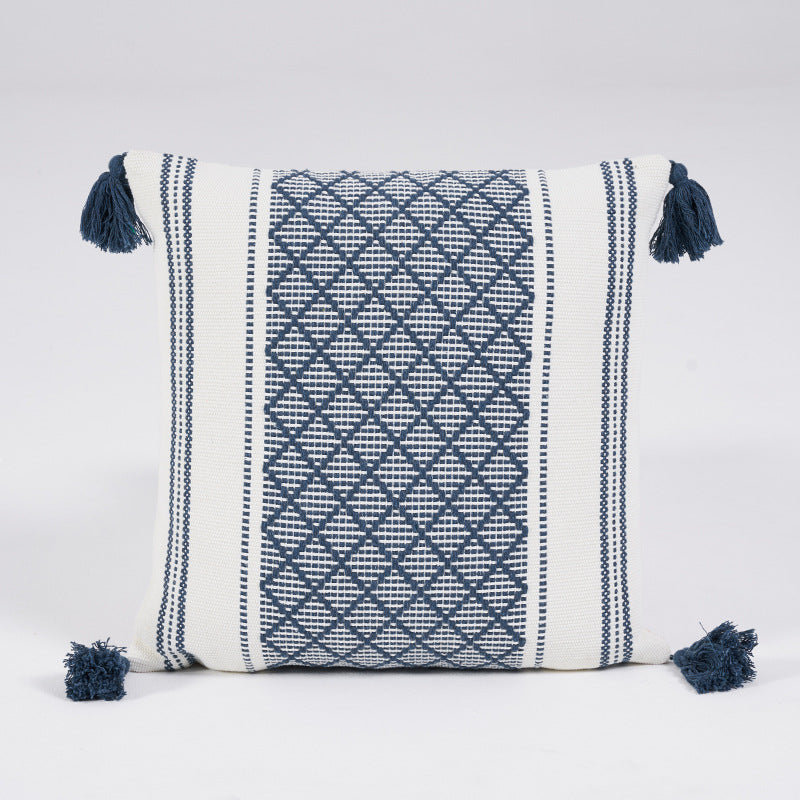 Geometric Woven Jacquard Tassel Cushion Cover - 45x45cm Home Decor