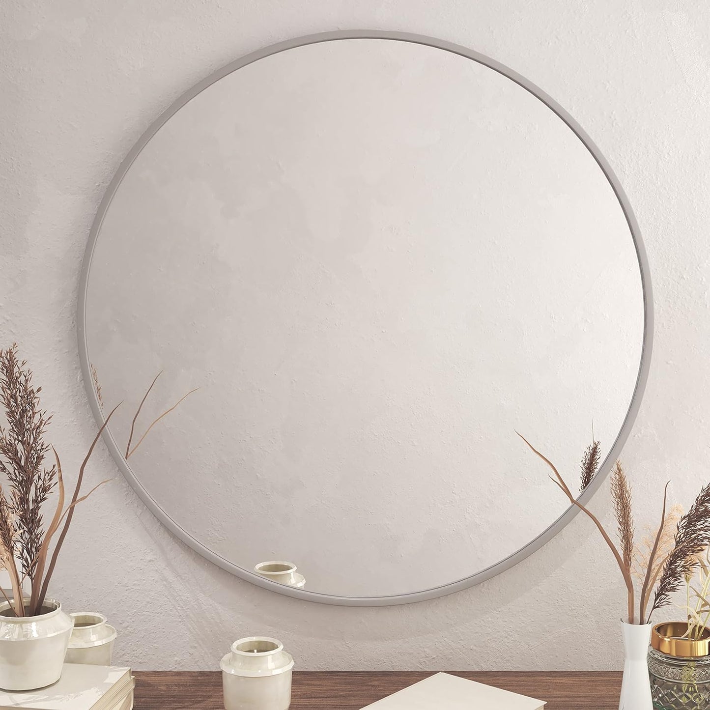 36-Inch Silver Round Metal Framed Wall Mirror