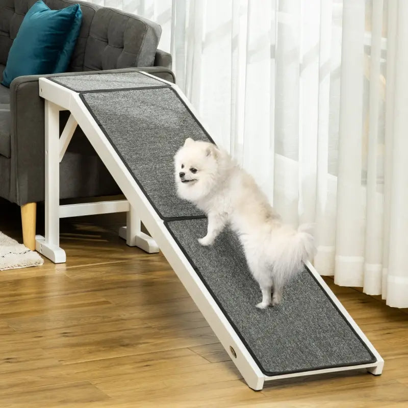 Foldable Dog Ramp with Non-Slip Carpet Top Platform for Small & Senior Dogs - Gray or White