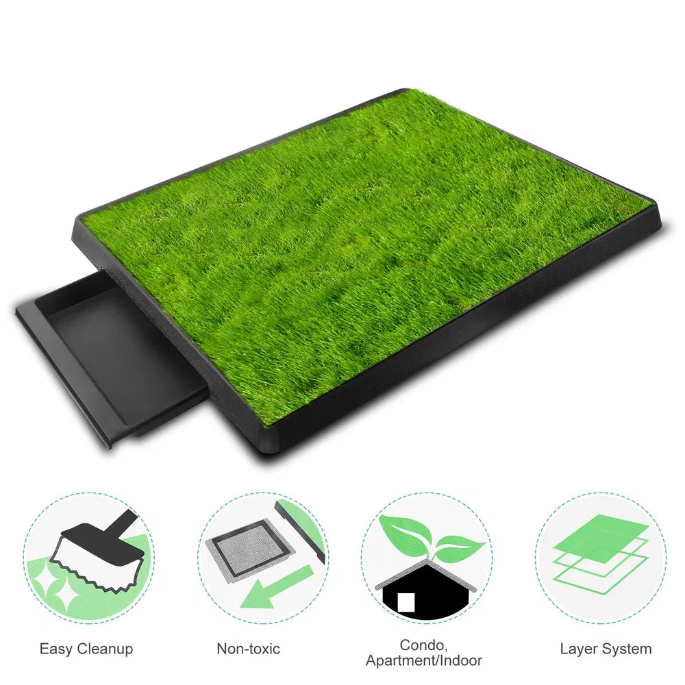 Indoor Puppy Training Pad with Grass Mat & Waste Tray - 25x20 Inches