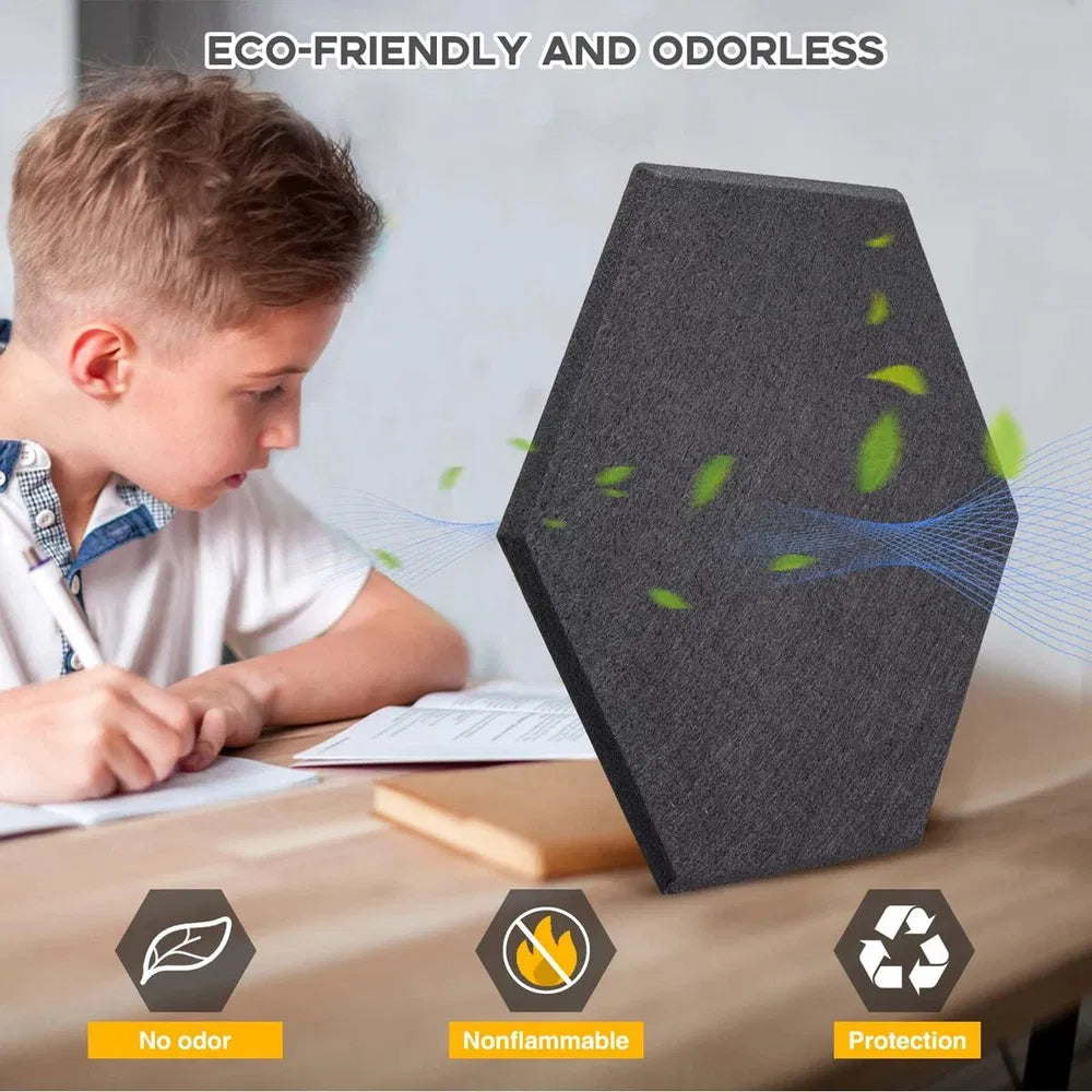 Hexagon Acoustic Wall Panels 12-Pack - Soundproof Foam Tiles for Studio & Office