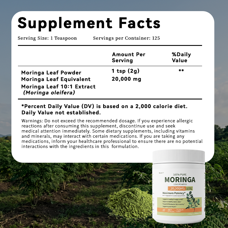 Pure Moringa Leaf Powder - 100% Vegan Nutritional Supplement, 250g