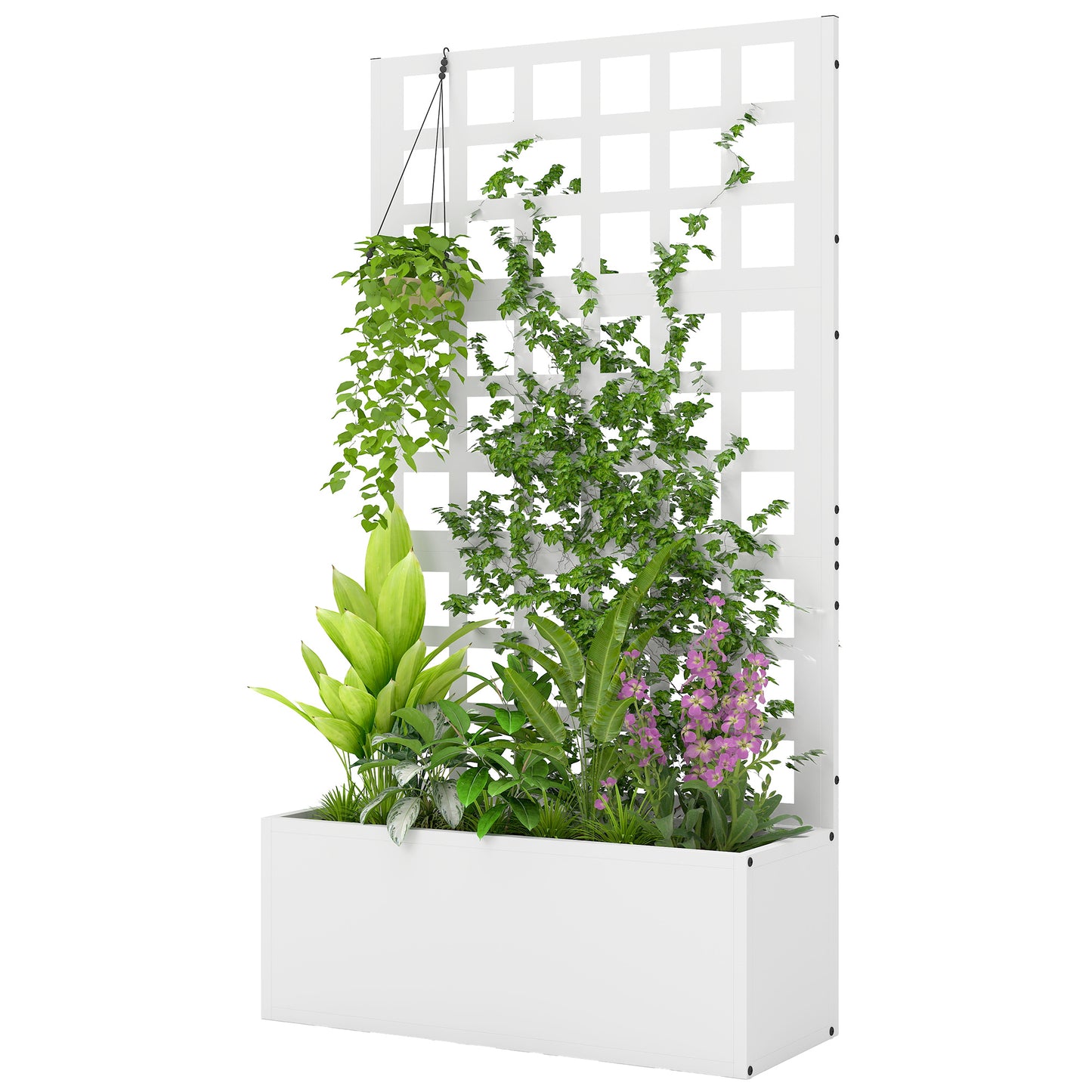 Galvanized Steel Raised Garden Bed with Trellis 24x9x44.5 Inches - White