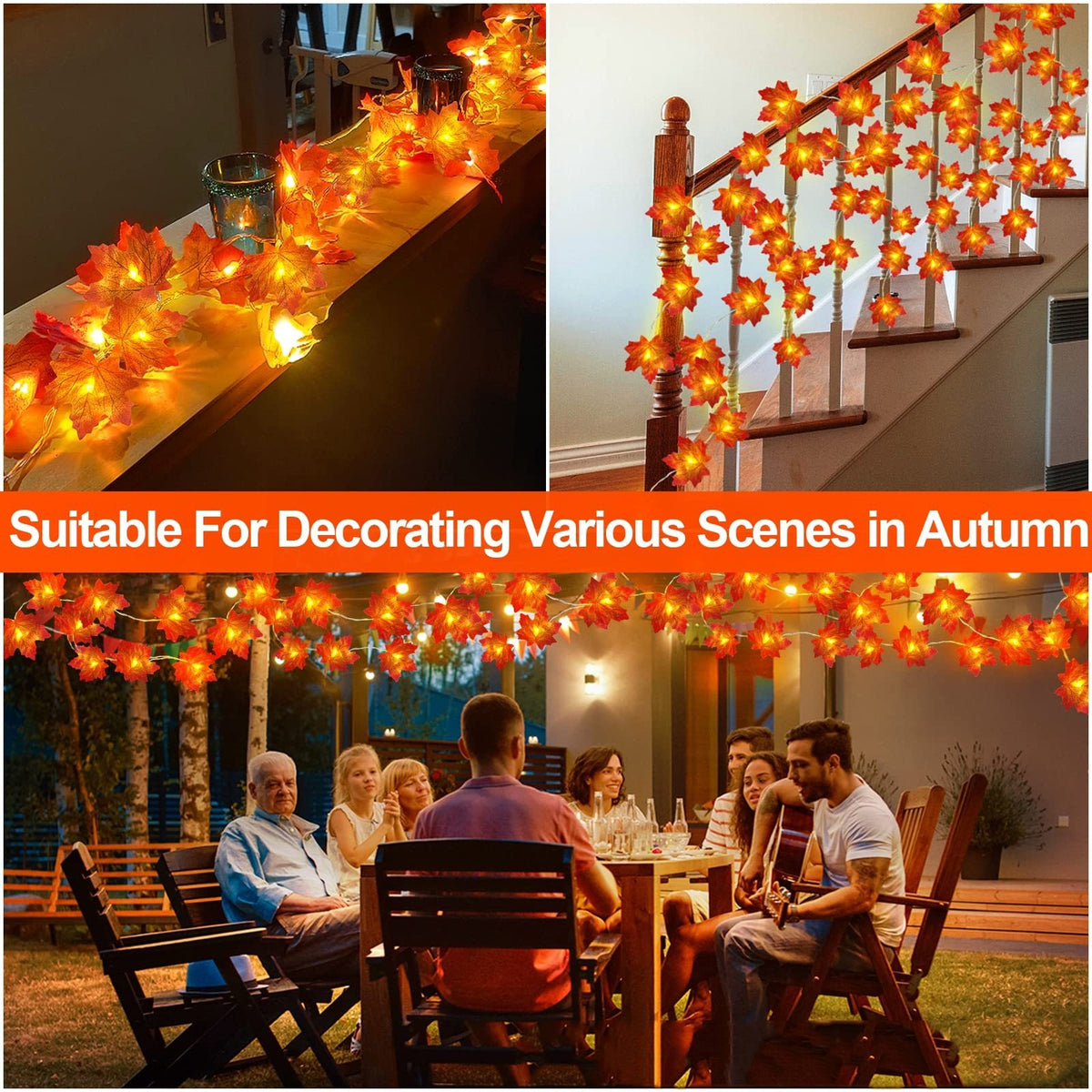 Autumn Maple Rattan Garland for Thanksgiving Home Decor 3M