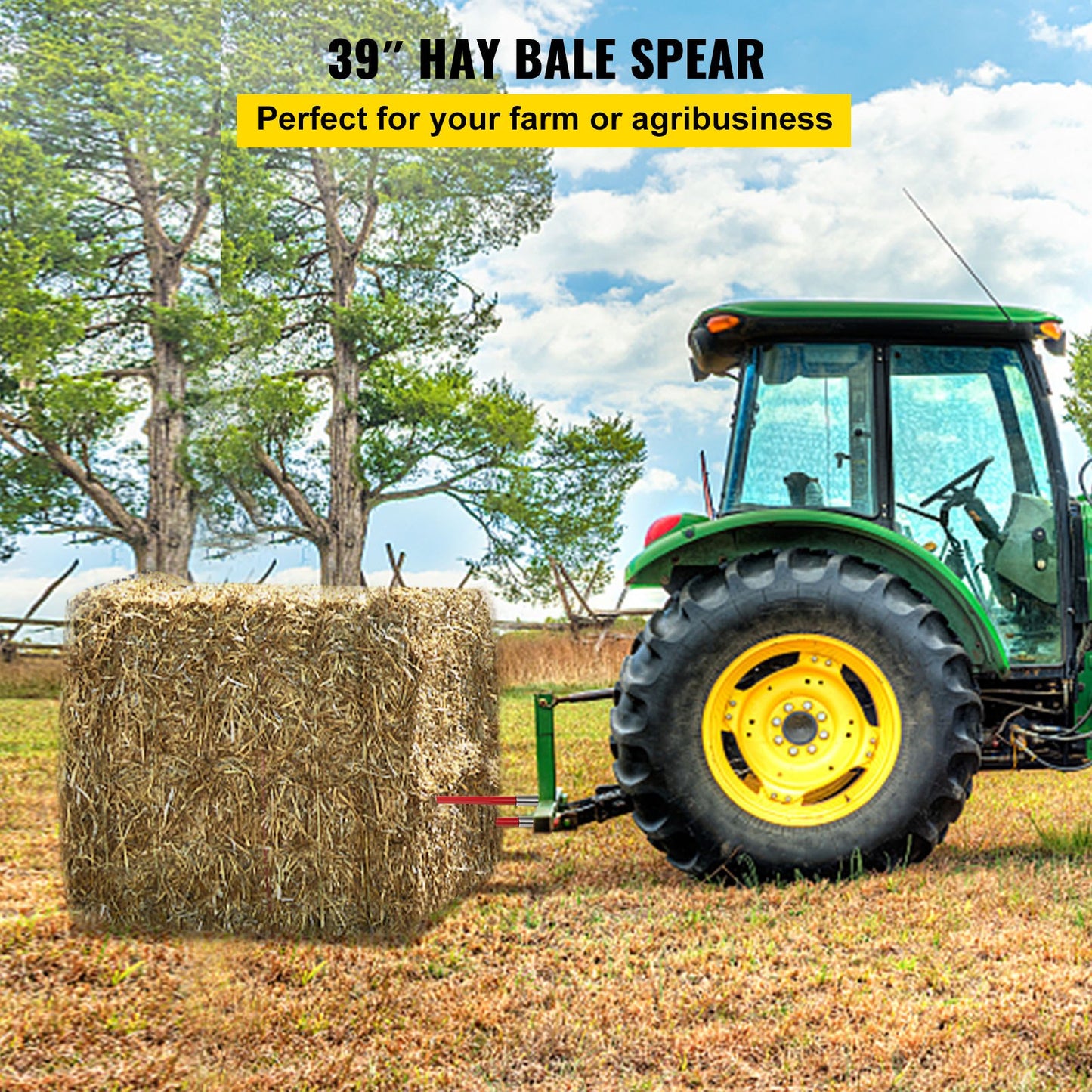Hay Bale Spear 39 Inch Capacity - Quick Attach Square Bale Forks in Red
