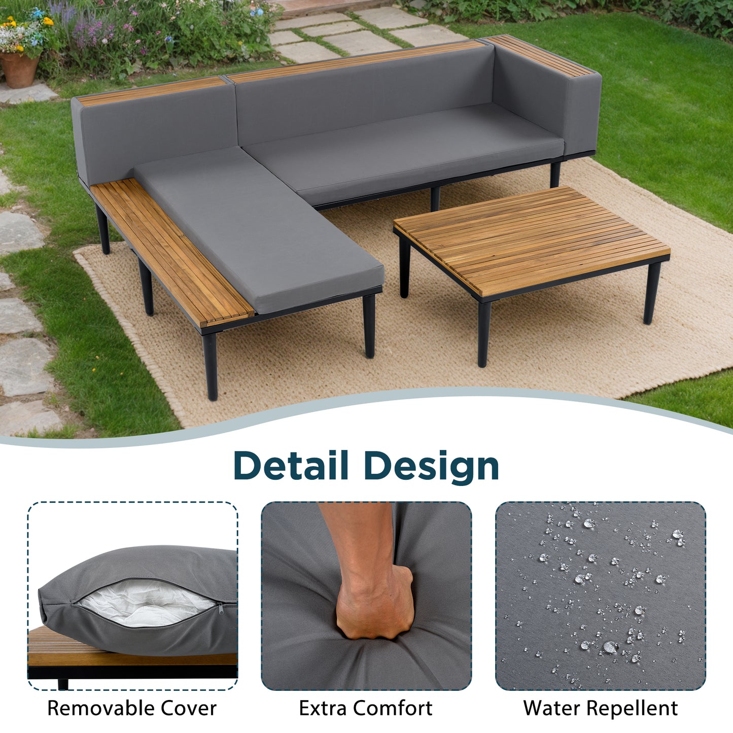 Luxury Patio Furniture Set With Removable Cushions And Coffee Table,
