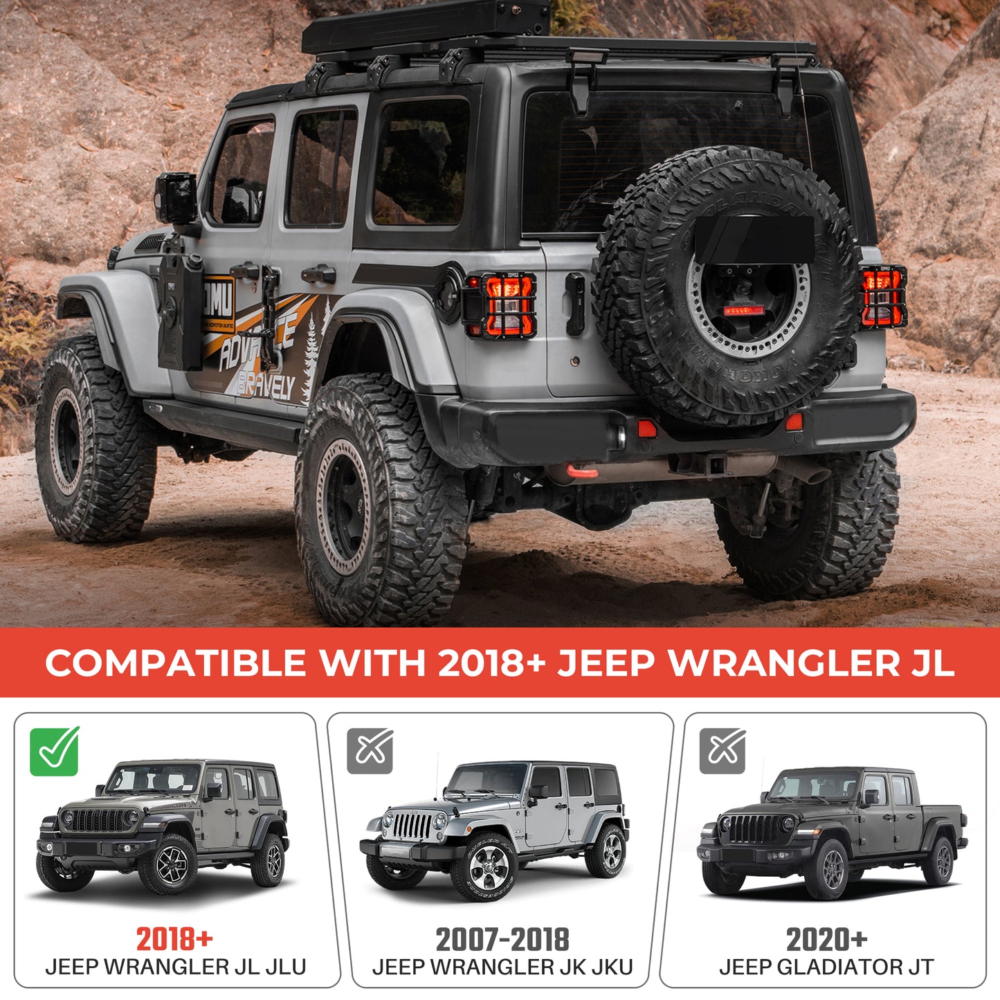 Aluminum Tail Light Cover for 2018+ Jeep Wrangler JL - Black