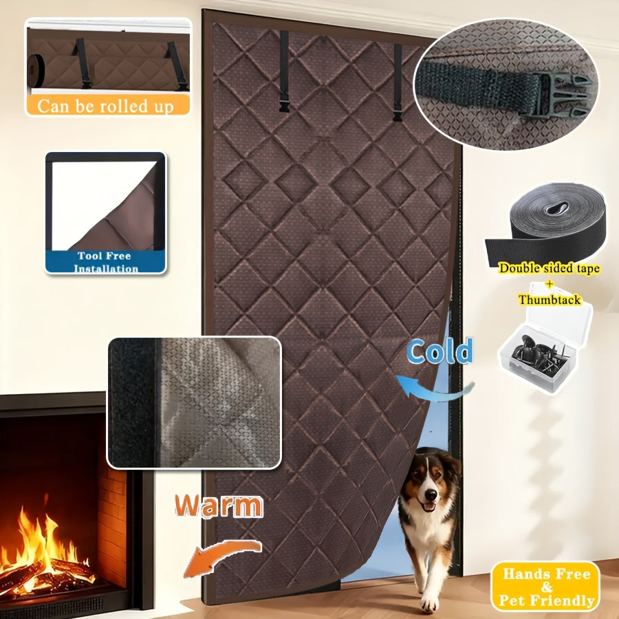 Rollable Magnetic Cotton Insulated Door Curtain - Windproof & Thermal Block for Home & Yard