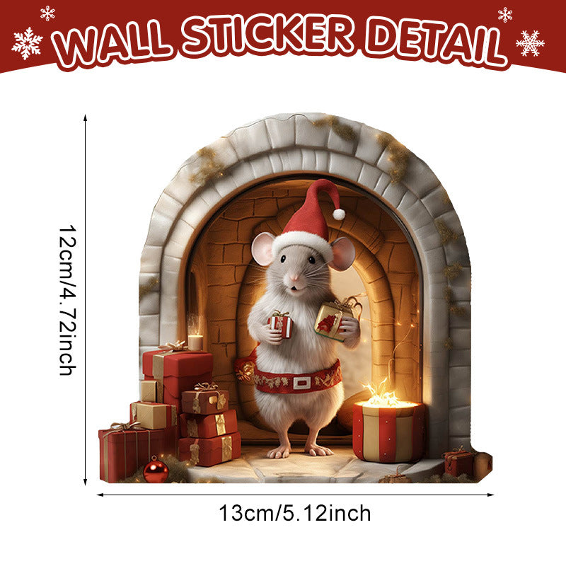 Christmas Cartoon Animal Mouse Hole Wall Sticker - Festive Decor for Home & Garden