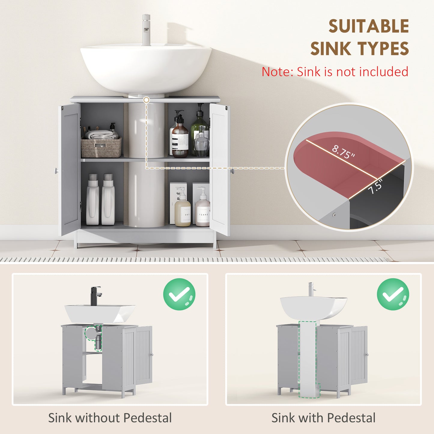Under Sink Bathroom Vanity Cabinet - Light Gray MDF