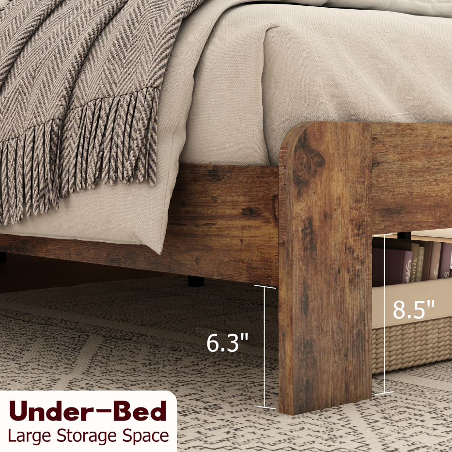 King Platform Bed Frame with LED Headboard, USB Ports, Dark Brown