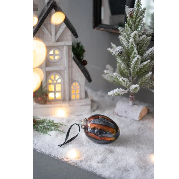 Set of 6 Black & Gold Egg Christmas Ornament Balls - 4"