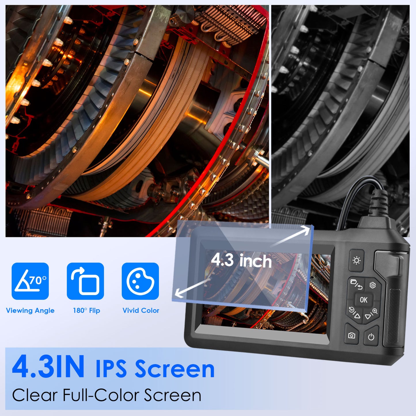 Endoscope Camera with 4.3-Inch Color Screen 1080P Waterproof 8mm Borescope Inspection Tool