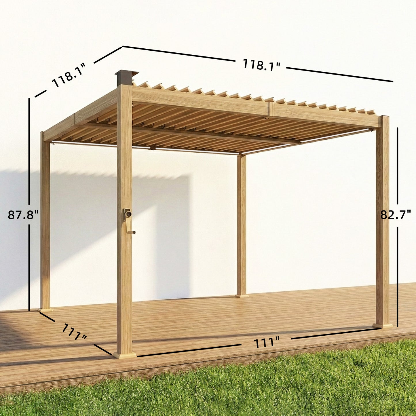 10x10 Louvered Pergola with Solar LED Lights & Metal Roof - Brown
