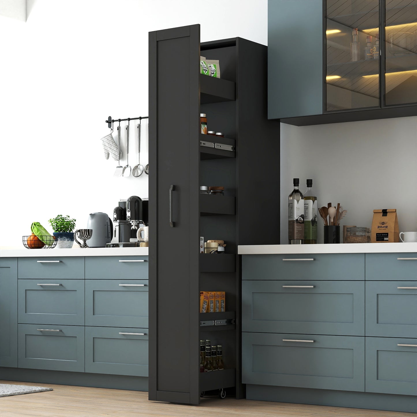 Slim Rolling Storage Cart - 6-Tier Kitchen Organizer - Black
