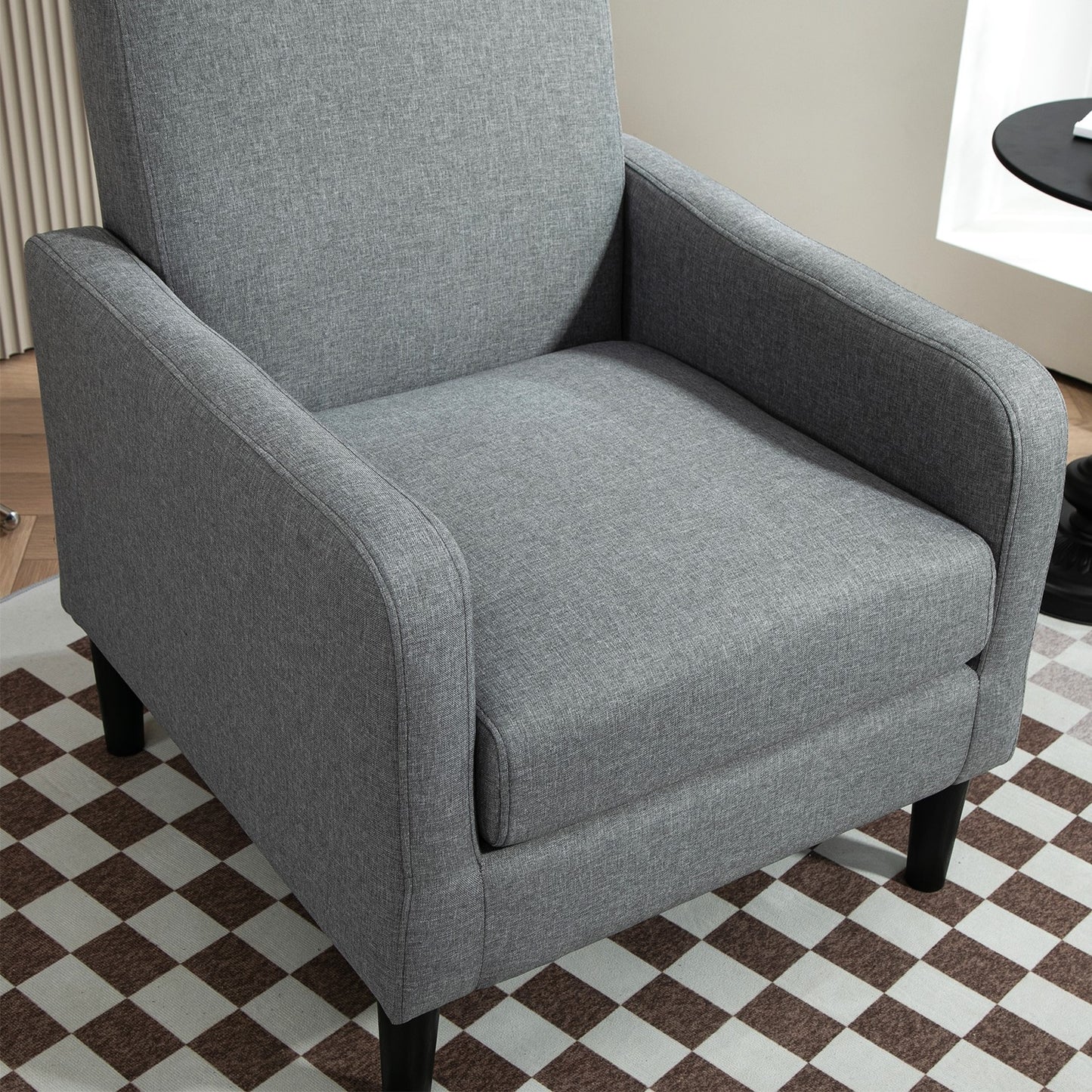 Faux Linen Upholstered Accent Chair, Modern Armchair With Solid Wood