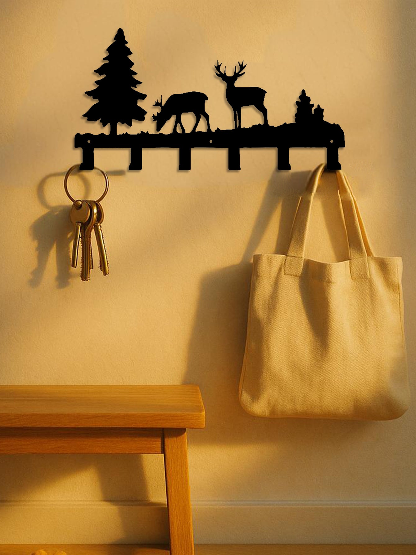 Metal Elk Key Hook Rack - Wall Organizer for Entryway Decor