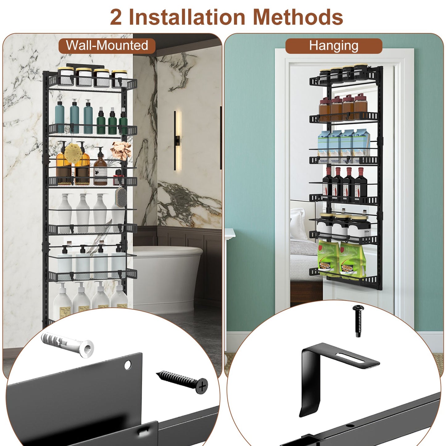 Black-White Options -- 1Pc Over The Door Pantry Organizer 6-Tier